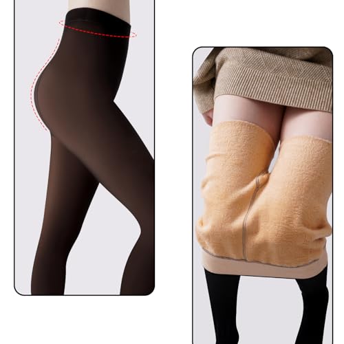 Image of Fleece Lined Tights Winter Fake Translucent Thermal Tights Warm Pantyhose Leggings Sheer Thick Stockings for Women