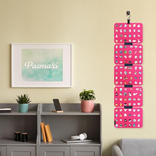 Image of PACMAXI Hanging Enamel Lapel Pin Display Panels Organizer With 5 Loose-leaf Board Pieces, Brooch Pin Enamel Pin Display Pages, Badge Collection Display Holder Holds At Least 120 Pins. (Rose red)