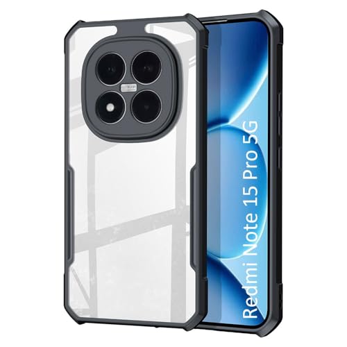 Image of NSTAR Shock Proof Clear Protective Back Case for Redmi Note 15 Pro 5G | Acrylic Crystal Clear 360 Degree Protection- (PC & TPU, Black Bumper)
