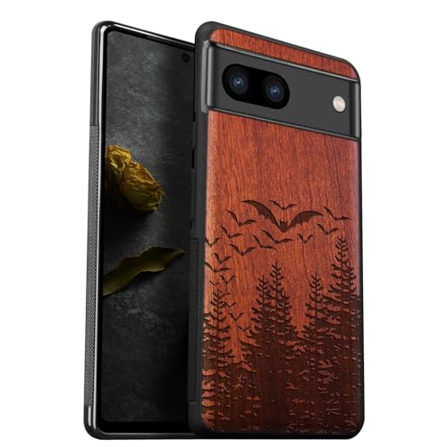 Coque de téléphone antichoc compatible avec Pixel 8 étui bois gravé protection TPU souple