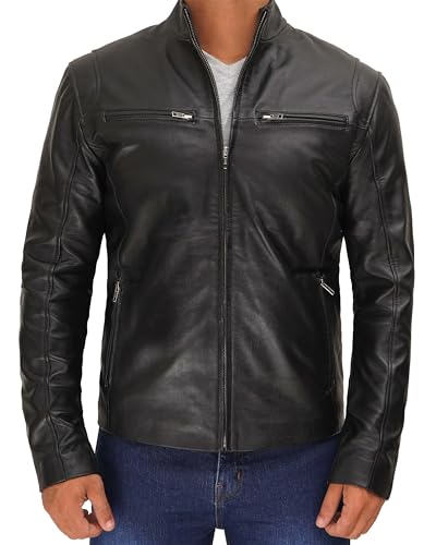 Image of Decrum Mens Leather Jacket - Cafe Racer Style Real Lambskin Leather Jacket Men