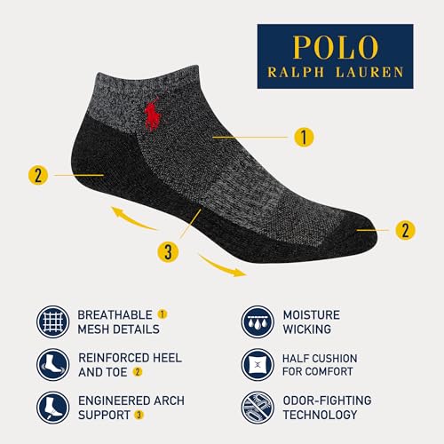 Image of POLO RALPH LAUREN Men's Athletic Performance Cotton Low Cut Socks - 6 Pair Pack - Moisture Wicking Mesh