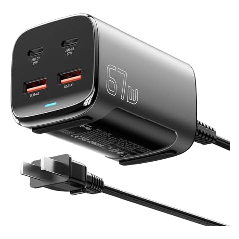 Essager USB C Charger 67W GaN Charger Fast USB C Charging Station 4 Ports 67W Laptop Travel Power Strip for MacBook Air/iPad Pro/iPhone/Samsung Cover