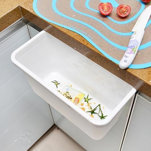 Image of Hanging Kitchen Trash Can for Cabinet Door, Wall Mount Food Waste Bin, Under Sink Garbage Container, Space Saving Plastic Dustbin for Kitchen, Bathroom & Office