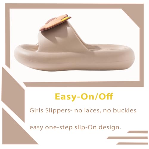 Image of Girls Cloud Bow Slide & Shower Slippers - Non-Slip Slip-On Kids Beach Pool Indoor Outdoor Shoes