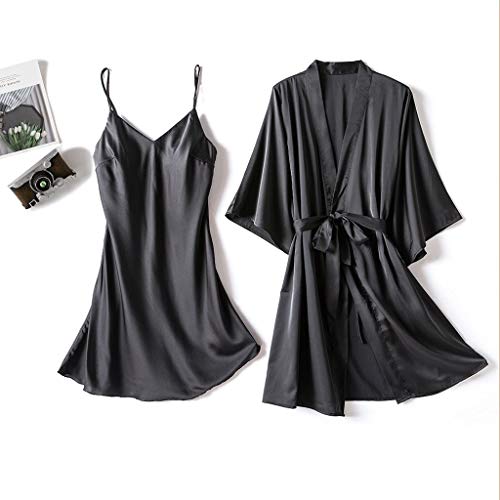 AxiBa Robe feminino sexy de cetim de seda, conjunto de 2 peças para dormir, quimono, roupa de dormir