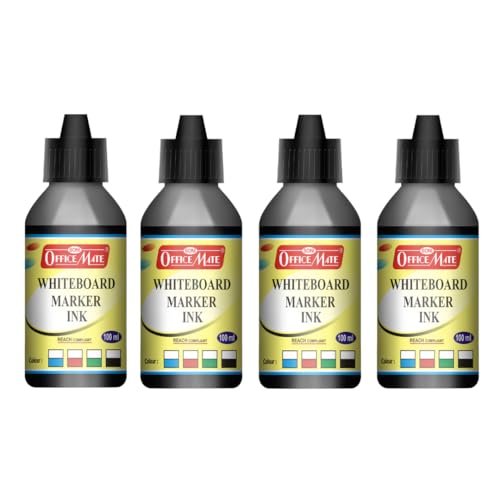 Image of Soni Officemate Whiteboard Marker Ink -100ml | Pack of 4 (Black)| Bright, Smooth & Long-Lasting Ink | Easy Wipe, Eco-Friendly