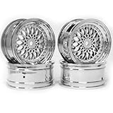 KINGCOO 4PCS RC Auto Durchmesser 52mm Kunststoffbeschichtung Rad Felgen Hex 12mm für 1:10 RC On-Road Run-flating Drift Touring Racing Car 1.9inch Reifen Teile (Silber, Offset:6mm)