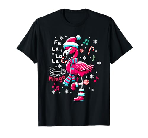 Fa La La Mingo Canne de Noël Flamant Rose Enfants Hommes Femmes T-Shirt