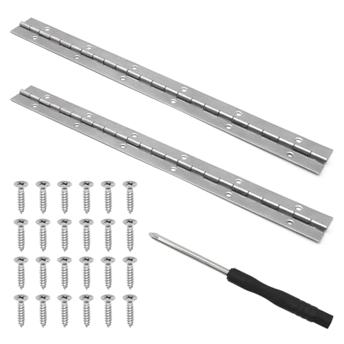 GOIYZTTR 2 pcs Bisagra de Piano de Acero Inoxidable 30cm Bisagra Chapada Cromada Tornillos Incluidos,con Destornillador Puede Utilizar Para Puertas de Muebles Pesados, Armarios