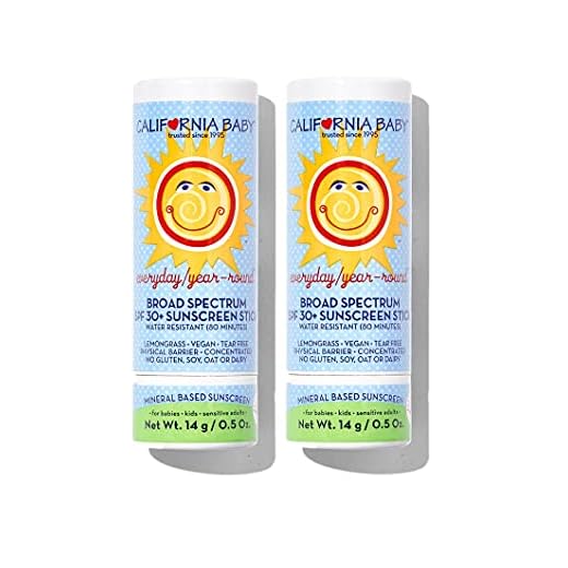 California Baby Everyday, Year-Round Broad Spectrum SPF 30+ Sunscreen Stick - For Babies, Kids & Adults, Free of Added Fragrances, Common Allergens, and Irritants, Fragrance Free, Water Resistant, .5, 2 Pack