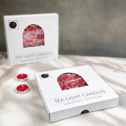 Image of Unscented Tea Light Candles | Soy Wax Blend Long-Lasting with Cotton Wick | Perfect for Home Decor, Parties, Weddings, and More | Set of 100 (Red)