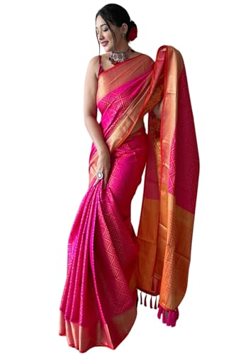 SGF11 Kanjivaram Patola Pure Soft Silk Saree For With Unstitched Blouse Piece (Pink)