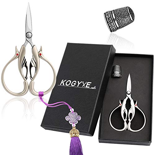 Vintage European Style Embroidery Scissors Sewing Scissors Sharp Tip Stainless Steel DIY Tools Dressmaker Shears with TasselThimble Tailor Scissor for Fabric Embroidery NeedleworkSilver