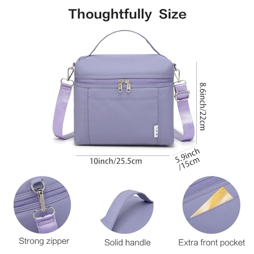 Image of NOL Natural Organic Lifestyle Insulated Lunch Bags for Women Cooler Bag Lightweight Nylon Waterproof Lunch Box For Work (Light purple, Medium(normal))