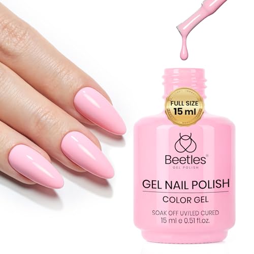 Image of Beetles Pink Gel Polish - Strawberry Cream 15ML /0.51Fl Oz, Light Pink Gel Nail Polish, Color-Matched Bottle, Soak-Off UV LED, Long-Lasting Holiday & Summer Nails Art for DIY Beginners & Salon Pros