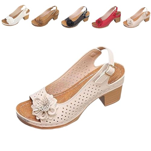 Buckled Square Heel Sandals for Women,Womens Peep Toe Slingback Low Chunky Heeled Dress Sandals Wedge Shoes