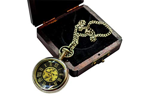 Sailor's Art Antique Brass Ship Pocket Watch With Wooden Box Unique Gift, Marine Antique, Vintage Royal Collection #TOP1
