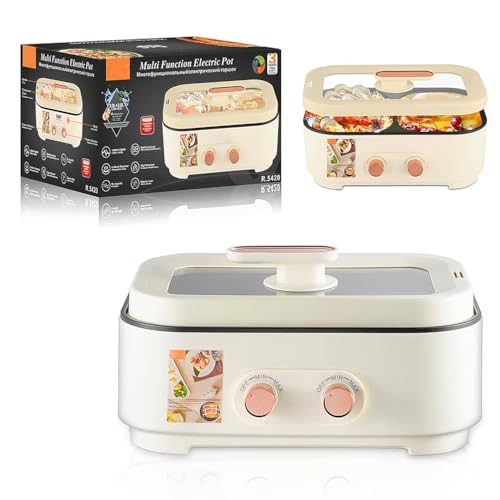 Electric Hot Pot, 2 in 1 Multi-Function Griddle & Hot Pot, Nonstick 2.5L, Dual Temperature Control for Steak & Korean BBQ, Ideal for Dorms & Family Gatherings