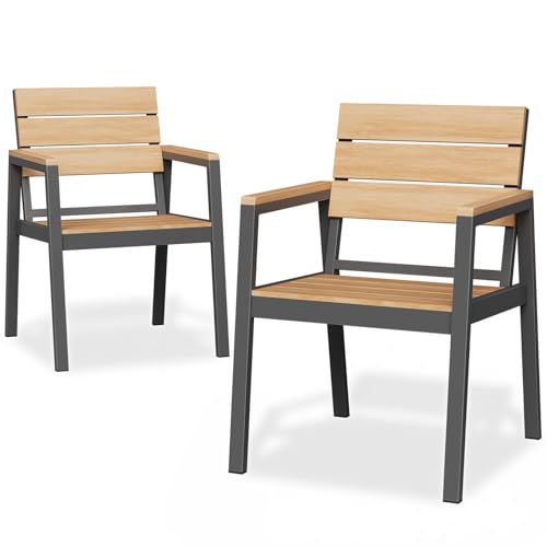 JUMMICO Chaise de Jardin Extérieur en Aluminium Aspect Bois - Antirouille, Facile à Nettoyer et Imputrescible, Charge Maximale 160kg, pour Jardin, Cour,...