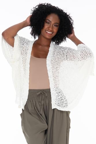 Image of SHU-SHI Lightweight Open Front Cardigan for Women Hollow Out Sweater Knitted Poncho Batwing Loose Popcorn Shawl Boho Wrap