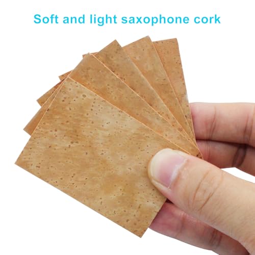 Piutouyar 10 Pcs Alto Sax Neck Cork Sheet, Universal Saxophone Neck Cork Sheet Sax Joint Cork Sheet Replacement Instrument Accessories for Saxophone - Thumbnail 3