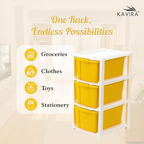Image of KAVIRA Plastic Drawer Organizer Self Standard Rectangular Multi Purpose Modular Drawer System Large Chest of Drawer Organizer for Home Office (YELLOW, 3XL)