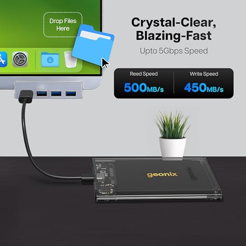 Image of Geonix Lucid C1 2.5 Inch SATA SSD Enclosure, TypeC 3.1 Port, Upto 5 Gbps Speed, Upto 6 TB Storage (Transparent Case)