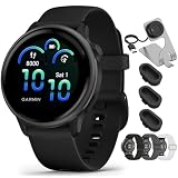 Garmin VIVOACTIVE 6 Health and Fitness GPS Smartwatch Black with Silicone Band 010-02985-00 Bundle with Deco Essentials Nylon Elastic Bands 20mm 3 Pack, Charging Dock and Silicone Dust Cover 3 Pack