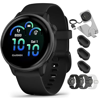 Garmin VIVOACTIVE 6 Health and Fitness GPS Smartwatch Black with Silicone Band 010-02985-00 Bundle with Deco Essentials Nylon Elastic Bands 20mm 3 Pack, Charging Dock and Silicone Dust Cover 3 Pack