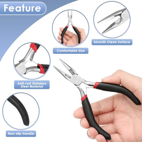Image of Jewelry Making Pliers Set - 3-Piece Professional Tool Kit with Needle Nose, Chain Nose, Round Bent Pliers & Wire Cutter - Black Handle Jewelry Tools for DIY Craft & Beading