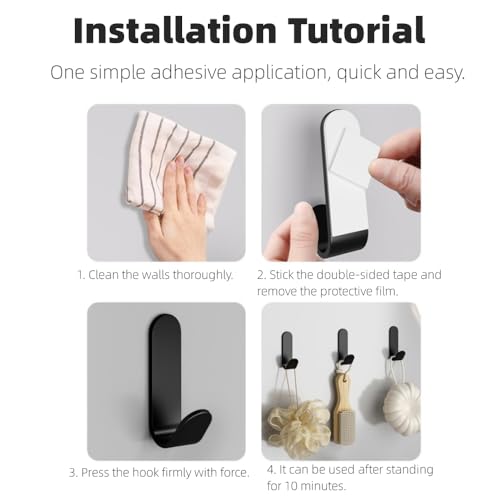 Image of Kofati Adhesive Hooks Heavy Duty 5.5-8.8 lbs Wall Hooks, 10 Pack Self Adhesive Damage Free Towel Rack, Stainless Steel for Coat Robe, Waterproof Oilproof Rustproof for Bathroom Shower Kitchen Office