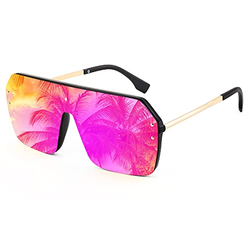 FEISEDY Classic Siamese One Piece Sunglasses Nice Rimless Stylish Retro Design for Women Men B2574