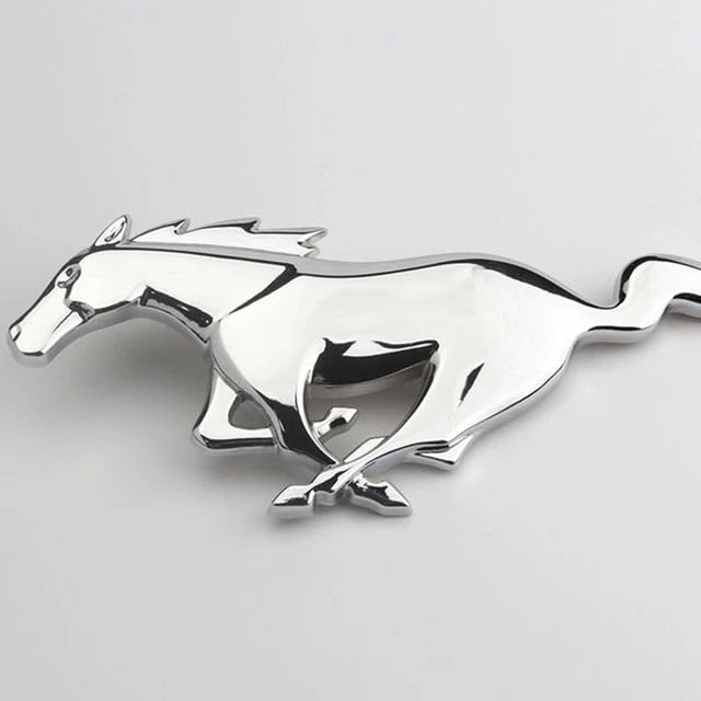 AutoBizarre 3D Raised Mstang Horse Silver Metal Monogram Emblem Badge Sticker for All Cars & Bikes (Silver)