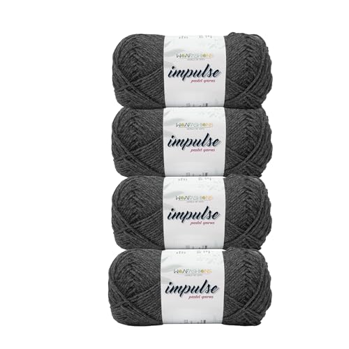 Image of WOAFashions Impulse Hand Knitting & Crochet Yarn, Premium Acrylic, 4 : Medium (Grey Mixture) (4x100gms / 14.1oz)