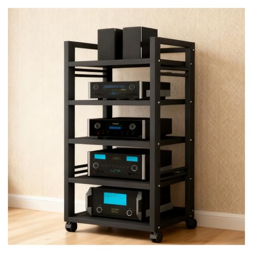 Audio HiFi Regal Rack Audio Video Regal HiFi Rack High End, Stereo-Geräteschrank Mit Rollen, HiFi-Audioschrank 5 Lagige Einstellbare Funktion, Stereokomponenten for Wohnzimmer/Haus/Büro