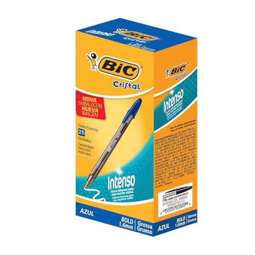 Caneta Esferografica BIC Cristal Intenso, Azul, Ponta Grossa Bold 1,6mm, Cartucho com 25 unidades, 884633