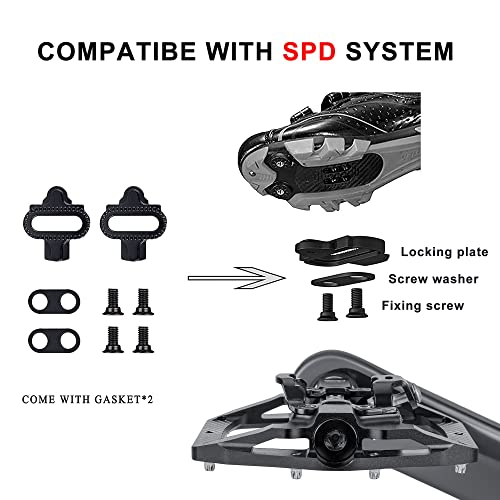Mountain Bike Pedals Dual Function - Dual Sided Pedals Plat & Spd Clipless Pedal - 3 Sealed Bearings, 9/16” Bicycle Platform Mtb Pedals (Black) #TOP1