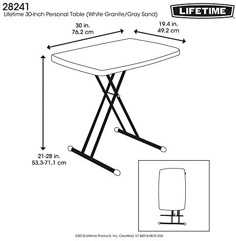 LIFETIME 28241 30-Inch Adjustable Height Personal Table, White Granite, 30 Inch