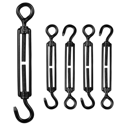 5pcs M5 Electrofóresis Negra Tensores de Acero Inoxidable 304 para Vela de Sombra, Ajustador de Tensión para Cables de Alambre para Tienda al Aire Libre miniatura 1