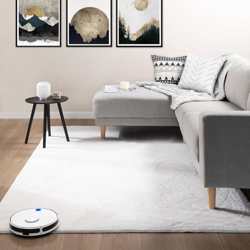 VIMODA Teppich Wohnzimmer Schlafzimmer Flauschig, kurzflorig – waschbar und Fußbodenheizung geeignet,Farbe:Creme;Maße:160x220 cm