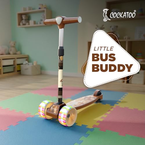 Image of Cockatoo Little Bus Buddy Kick Scooter for Kids 2-12 Years, Kids Scooter with 40MM in PP+PU LED Wheel, 4 Adjustable Height Scooter, Upto 50 Kg (Brown)