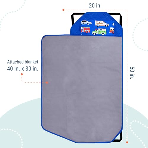 Image of Wildkin Modern Kids Nap Mat with Pillow for Boys - Cotton Blend, Elastic Straps, Toddler Sleep Mat for Daycare, Preschool, Kindergarten & Travel, Ages 3-7, Machine Washable - Heroes