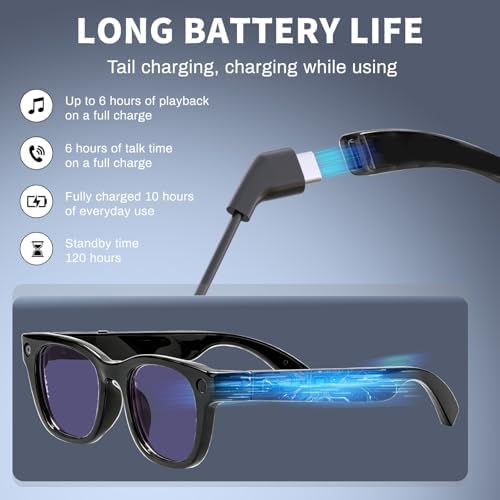 wepmous 20MP AI Smart Glasses with Camera, High Resolution Photo Video, Photochromic Lens UV400, EIS Stabilization, Voice Assistant ChatGPT, Hands-Free Smart Sunglasses for Vlog, Photochromic Lens - 3