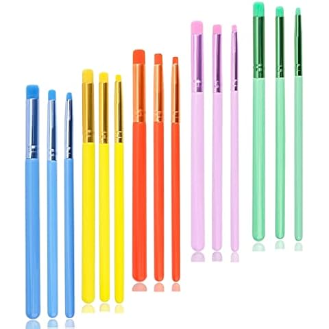 Yoseng Detailed Ink Blending Brushes for Card Making(15 pcs),Dry Brush Miniature Painting,Art Blending Tool for Ink Blending,Use with Intricate Stencils,Deal with Small Details(5 Colors) Cover