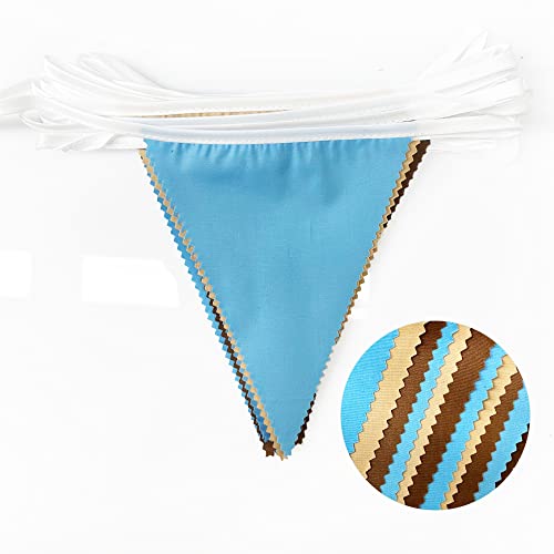 Image of 32Ft Brown Blue Party Decorations Brown Blue Pennant Banner Fabric Triangle Flag Bunting Garland Streamers for Teddy Bear Safari Wild Baby Shower Gender Reveal Birthday Theme Party Decor