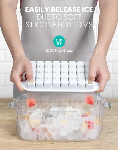 Morfone Ice Cube Tray, Ice Trays for Freezer with Lid and Bin 64PCS Ice Maker Mold with Container BPA Free Ice Cube Tray Making Ice Trays for Chilling Cocktail Whiskey Tea Coffee 1 Ice Bucket & Scoop - Thumbnail 4