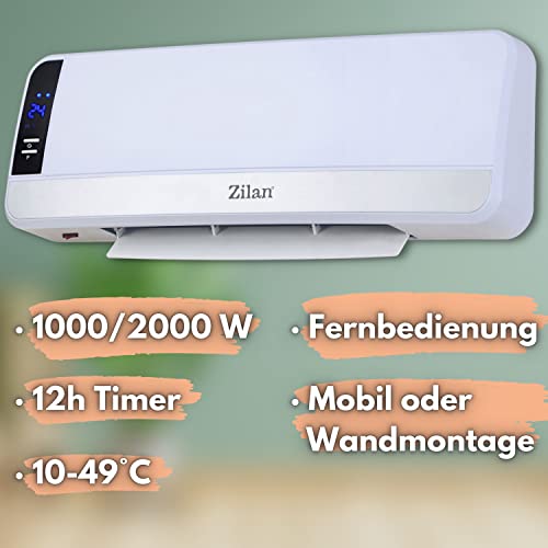 MYCARBON Heizlüfter 43cm 1900W - Leiser PTC Keramik Heizer Mit Fernbedienung