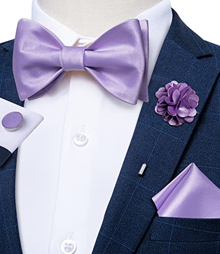 Image of DiBanGu Solid Color Bow Ties for Men Formal Satin Self Tied Bowtie with Lapel Pin Pocket Square Cufflinks for Wedding Party