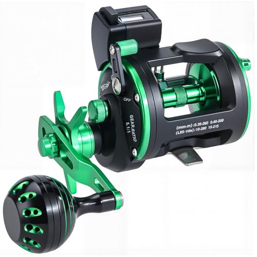 Sougayilang Line Counter Trolling Fishing Reel,Level Wind Conventional Reel,Graphite Body,Powerful Carbon Disc Drag-RZC20L
